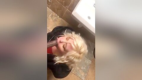 Blonde In Restroom Blowing Black Dick - free porn video