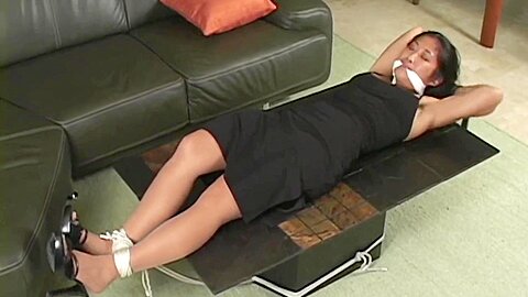 Tied Up In Black Dress On Table - free porn video