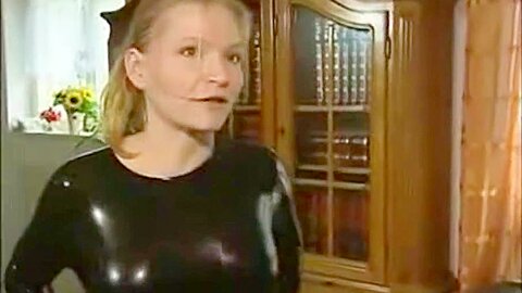 Experience Catsuit Vacbed :: Blonde Woman in Tight Black Latex Gets Hard Doggystyle Sex - free porn video