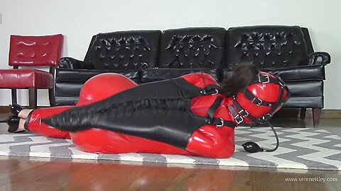 Red Hood And Hobble Dress :: Red Latex Domination Scene with Muzzle - free porn video