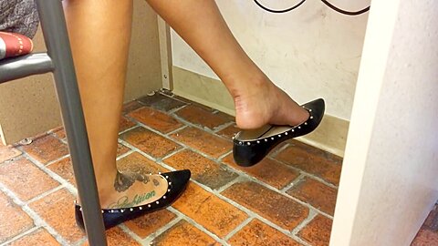 I Filmed My Gorgeous Colleague Dangling Her Shoe At Work :: barefoot dance in studded heels dark alley - free porn video