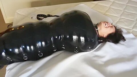 Inflatable Latex Cocoon 2 :: Brunette in Tight Black Latex Bodysuit Sex Scene - free porn video